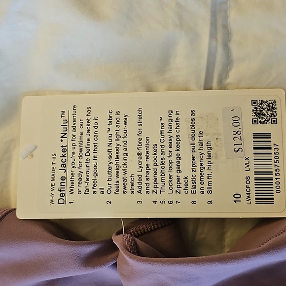 Lululemon define jacket NWT size 10 purple/mauve color - Picture 7 of 7
